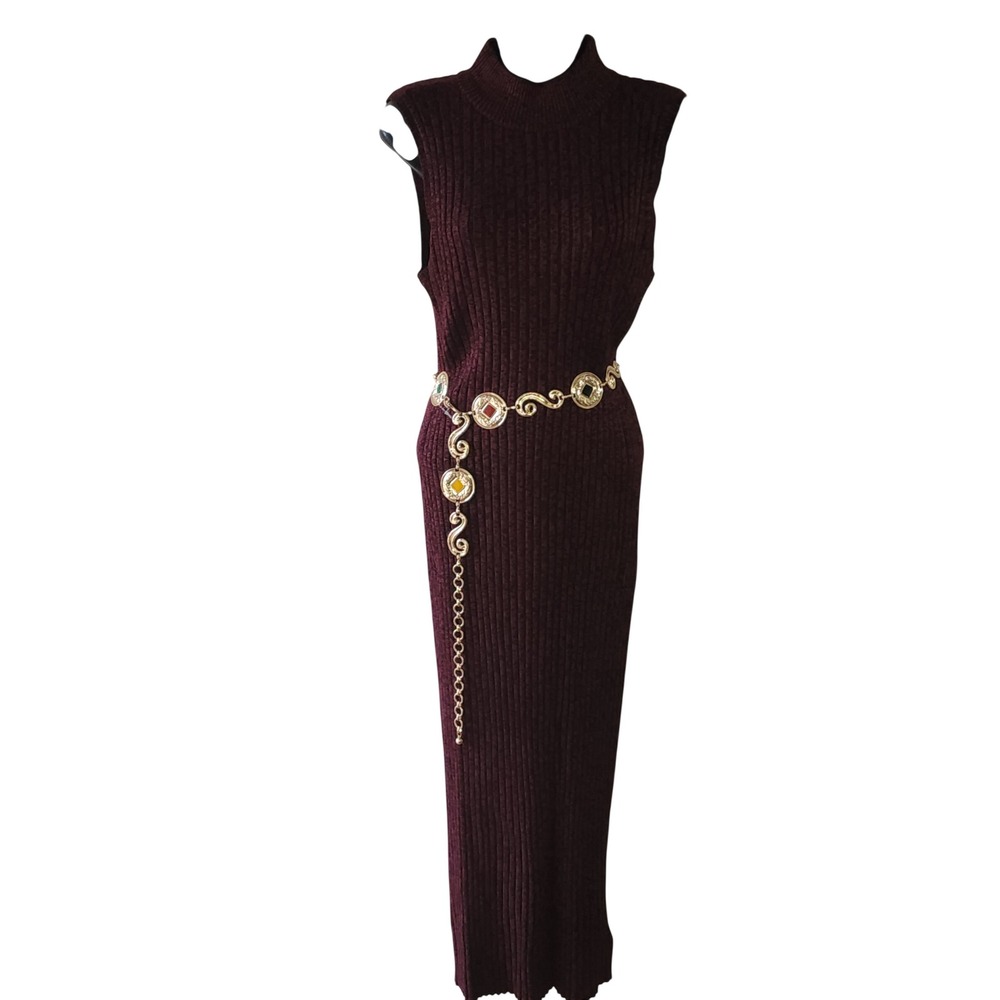 House of Harlow 1960 Burgundy Ribbed Mock Neck Sleeveless Maxi Dress M NWOT